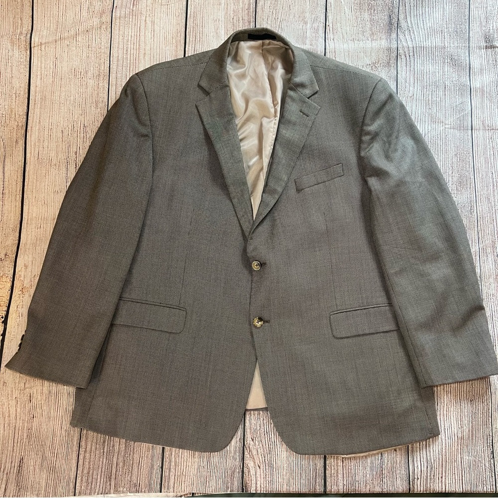 VTG Geoffrey Beene Wool Blazer Mens 50R Black Cream Two Button Tweed Sports Coat